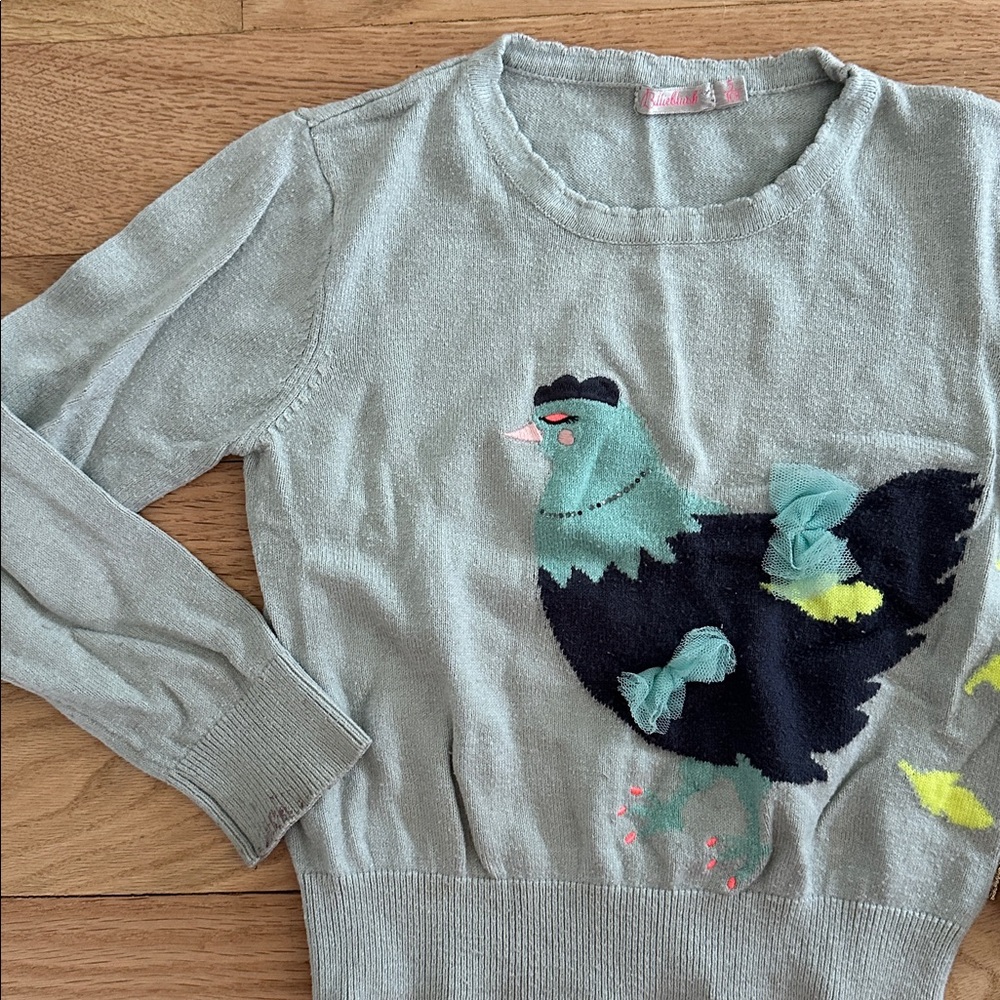 Billieblush Paris kids light blue sweater with chicken design girls size 5
